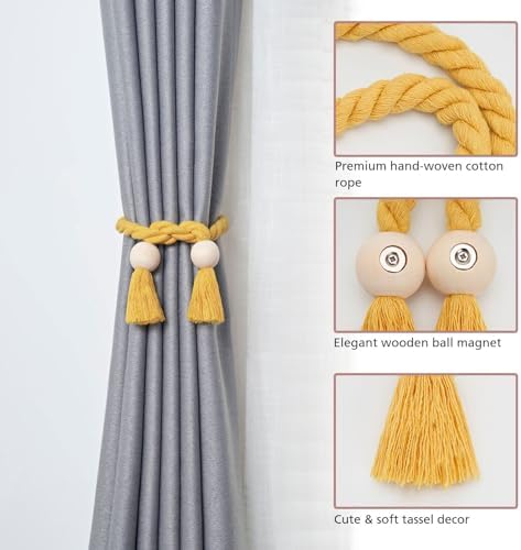 NICEEC 2 Pack Wooden Ball Magnetic Curtain Tiebacks Boho Home Decor Drape Tie - Image 3