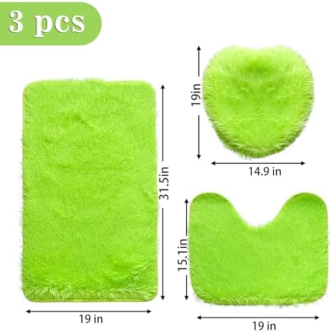 Green Bathroom Rugs Sets 3Piece Bath Mat Solid Bath Rug Floor Mats Washable - Image 2