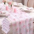 4 Pcs Pink Bow Table Runner 29x70 White Tulle Lace by Windkream