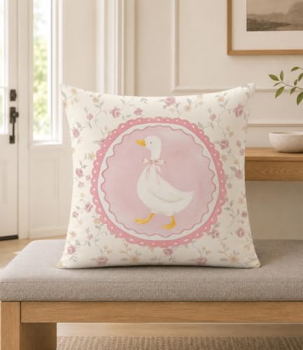 Goose Pillow Cover 18x18 Inch – Vintage Coquette Pink Floral Throw Pillow Case - Image 5