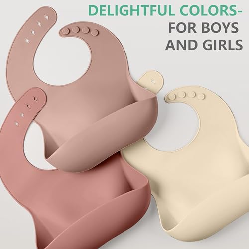 Cuddle Campus Set of 3 Silicone Bibs, Soft Adjustable Bibs - Image 6