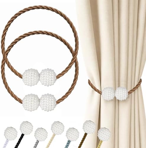 Hion Magnetic Curtain Tiebacks Dark Brown 2pcs, Curtain Holdbacks Hooks by Hion