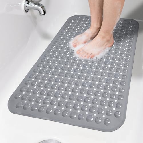 Non Slip Bathtub Mat Bath Shower Mat Gray 17"x30" Standard Size by NaolotureHome