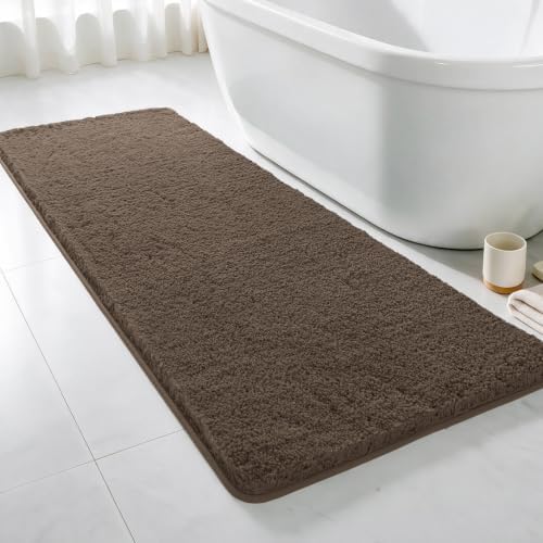 Polyester Bathroom Runner Rug 24"x60" Brown, Soft Shaggy Bath Mat by Kildoss