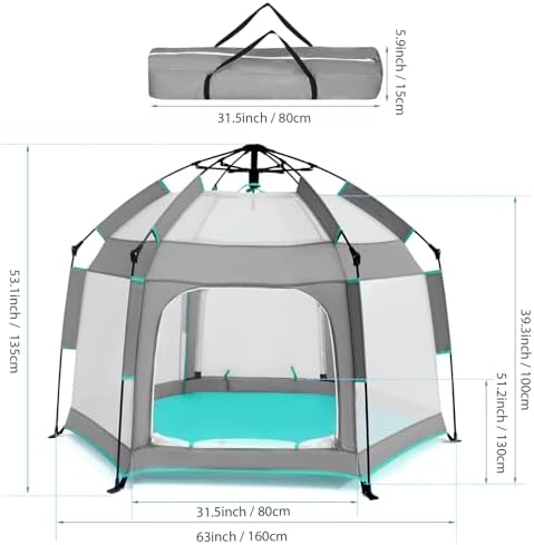 Bend River Baby Playpen with Canopy, Hexagon Toddler Beach Tent - Image 2