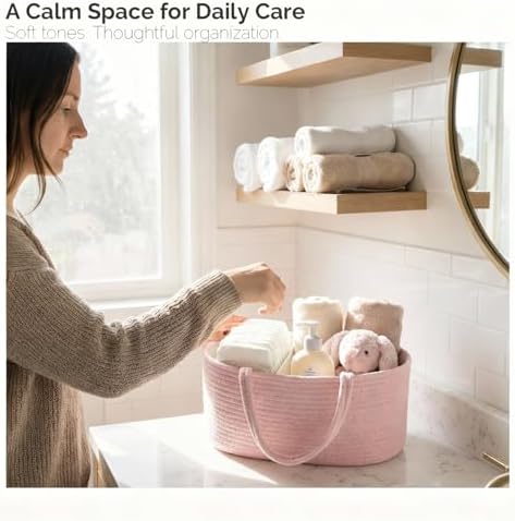luxury little Diaper Caddy Organizer, Large Cotton Rope Nursery Baby Basket - Image 7