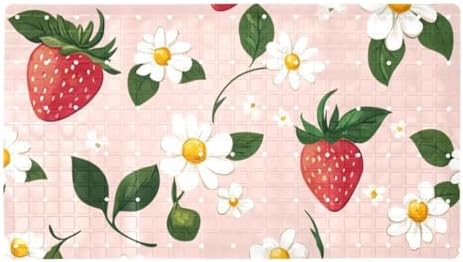 Bathtub Mat Non Slip 26.8x15.1In, Daisy Strawberry Bath Mat by Anna+Cowper