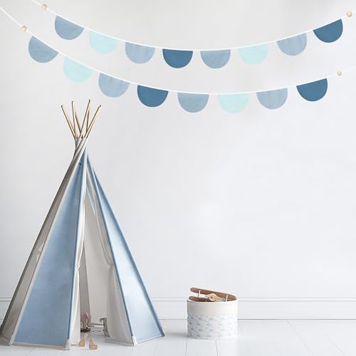 2 Sets of Deep Blue Half Round Banner 16Pcs Nursery Garland Flags Royal Fabric - Image 5