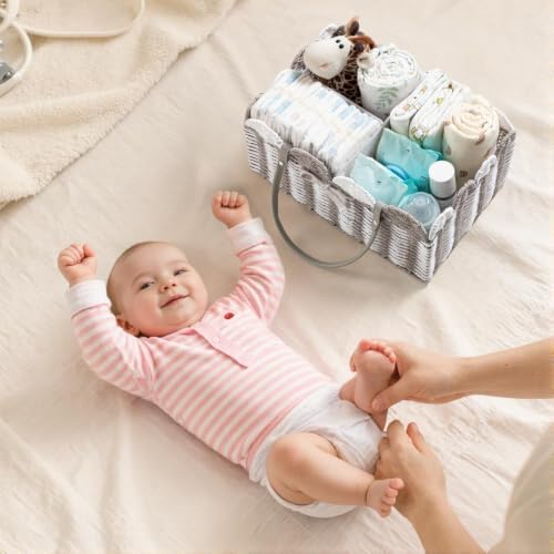 HBlife Large Baby Diaper Caddy, Paper Rope Storage Baskets Nursery Bin - Image 6