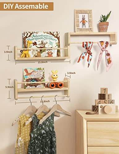 Maxpeuvon Nursery Shelves for Wall Set of 3, Natural Wood Floating Shelves - Image 3
