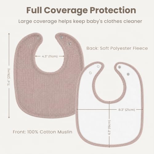 Konssy 8-Pack Muslin Baby Bibs, Adjustable Fit - Image 3