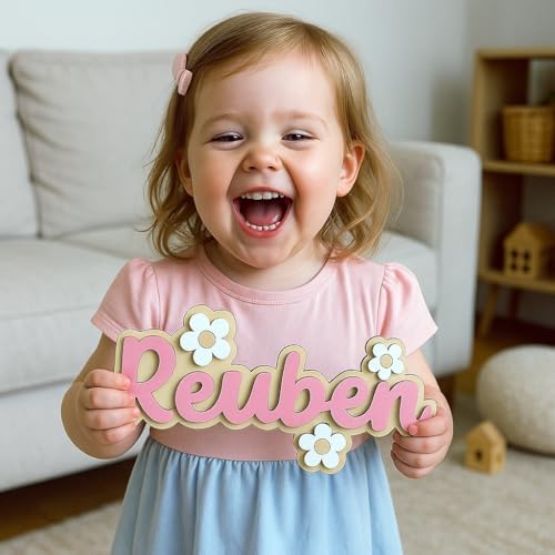 Daisy Personalized Name Sign for Nursery, Wooden Floral Kids Door Sign - Image 5