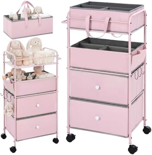 FoldTier 3In1 Baby Diaper Caddy Organizer Cart 4 Tier Large Capacity Metal by FoldTier
