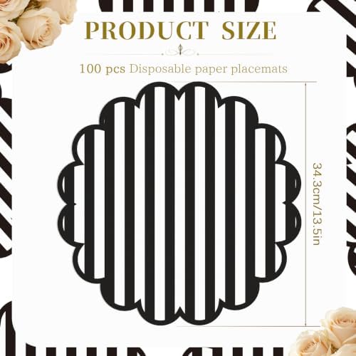 100 Pcs Black Striped Paper Placemats 13.5 Inch Disposable Round Placemat - Image 2