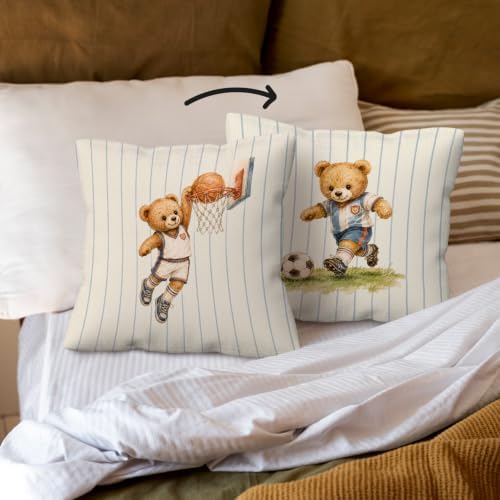 kdqua Bear Sports Nursery Pillow Cover 18x18 Double-Sided, Playroom Decorations - Image 3