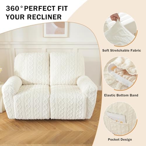 vctops 6 Pieces Geometric Jacquard Plush Recliner Loveseat Slipcovers Soft - Image 4