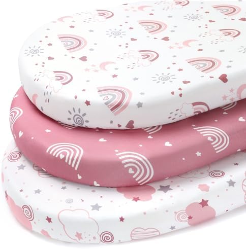 Baby Bassinet Sheets, 3 Pack Fitted Bassinet Mattress Sheets, Compatible by FIEMOL