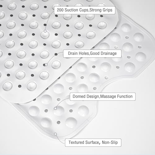 Extra Long Bathtub Mat Non Slip Bath Mat White 40"x16" Full Size - Image 4