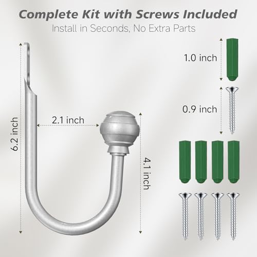 Hion Curtain Holdbacks Silver 2pcs, Curtain Tiebacks Wall Mounted Hooks - Image 2