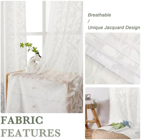 Lecloud Leia Ivory Sheer Curtains 45 Inch Length 2 Panels, Elegant Balance - Image 4