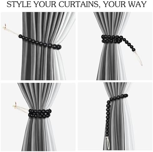 Hion 2 Pcs Boho Curtain Tiebacks, Wood Beads Curtain Holdbacks, Outdoor - Image 4