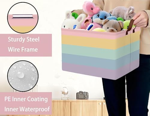 Kids Boho Rainbow Baskets Foldable Girls Baby Toy Storage Bin Rectangular - Image 3