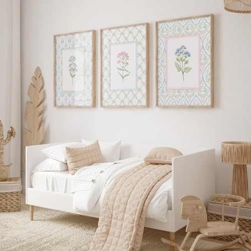 Lhoiplme Wildflower Nursery Wall Art Decor Baby Girl Room Canvas Prints Pastel - Image 5