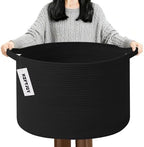 90L Extra Large Blanket Basket, Woven Rope Laundry Basket-Black by HZFTJOY