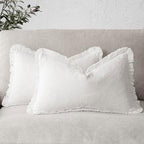 Foindtower Decorative Linen Fringe Lumbar Throw Pillow Covers 12×20 White by Foindtower