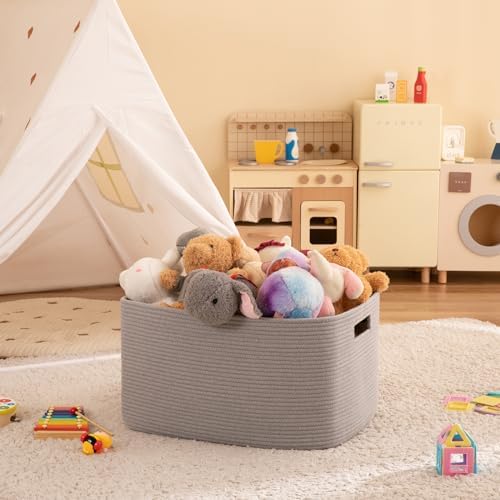 OIAHOMY 96L XXXLarge Blanket Basket Woven Cotton Rope Storage Basket Grey - Image 2