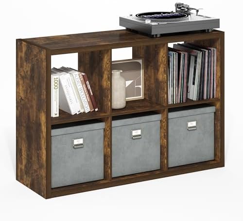 Furinno Cubicle 6-Cube Book Shelf, Extra Thick Frame Bookshelf, Amber Pine by Furinno-FitsYourSpaceFitsYourBudget