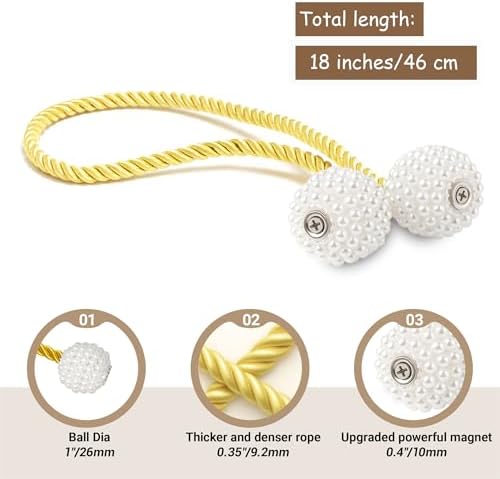 Hion Magnetic Curtain Tiebacks Golden 6pcs, Curtain Holdbacks Hooks Holders - Image 2