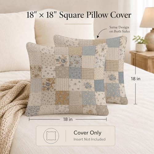 French Country Blue Floral Patchwork Throw Pillow Cover 18x18 - Image 6