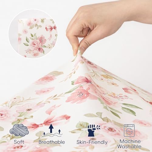 PHF 3 Pack Soft Floral & Bow Crib Sheets Fitted, Comfy Breathable Baby Sheets - Image 3
