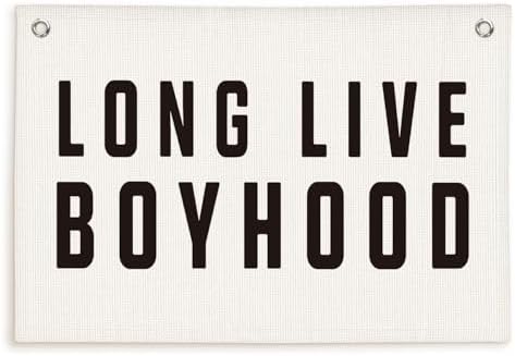 Lacama Long Live Boyhood Banner, Neutral Canvas Wall Hanging Banner Flag by Lacama