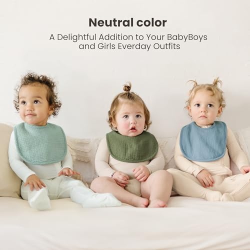 Konssy 8-Pack Muslin Baby Bibs, Adjustable Fit - Image 2