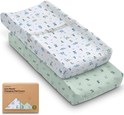 2pk Muslin Diaper Changing Pad Covers Boy, Soft Breathable by KeaBabies