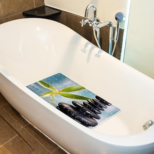 Shower Mat Non Slip 26.8 x 15.1 Inches, Spa Black Stones Bamboo Bathtub Mat - Image 5
