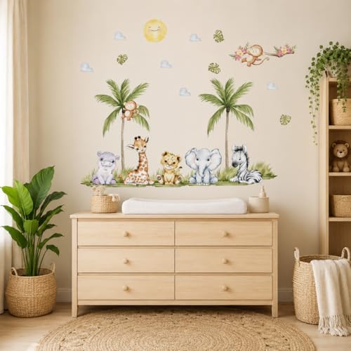 56.29 x 44.88 Inch Watercolor Animal Wall Decals Jungle Animal Stickers Tiger - Image 3