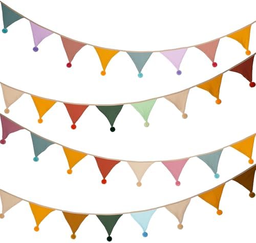 Fabric Bunting Banner, 2 Pack Handmade Neutral String Banner - Image 6