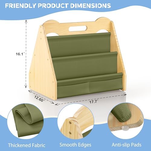 NANATI Solid Pine Wood Kids Bookshelf Green, Double-Sided Nursery Book Shelves - Image 2