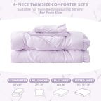 Twin Comforter Set for Girls, Boho Pintuck Bedding Comforter Sets, 4 Pieces - Image 5