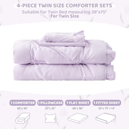 Twin Comforter Set for Girls, Boho Pintuck Bedding Comforter Sets, 4 Pieces - Image 5