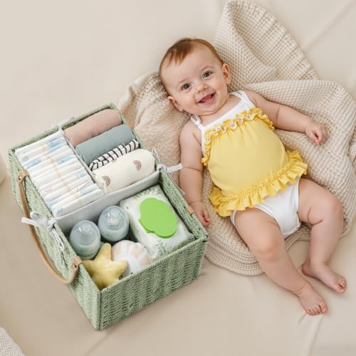 Angelhood Large Baby Diaper Caddy Organizer, Paper Rope Storage Baskets - Image 3