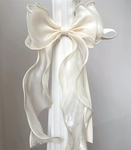 2 Pack French Silky Bow Curtain Tiebacks, Elegant Lace Ribbon - Image 3