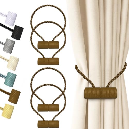 Hion Magnetic Curtain Tiebacks Dark Brown 4pcs, Curtain Holdbacks Hooks by Hion