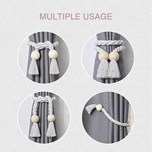 NICEEC 2 Pack Wooden Ball Magnetic Curtain Tiebacks Boho Home Decor Drape Tie - Image 5