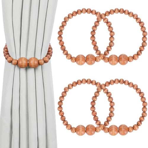 KLOGTSIND Magnetic Curtain Tiebacks, 4 Pack Wood Bead Curtain Holdbacks by KLOGTSINDDirect