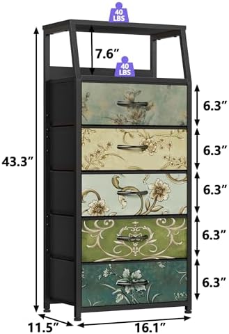 Furnulem 5 Drawers Dresser for Bedroom, Fabric Tall Nightstand - Image 3