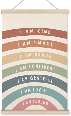 HRQKO I Am Kind Smart Inspirational Poster Hanger Frame, Boho Rainbow Wall Art by HRQKO